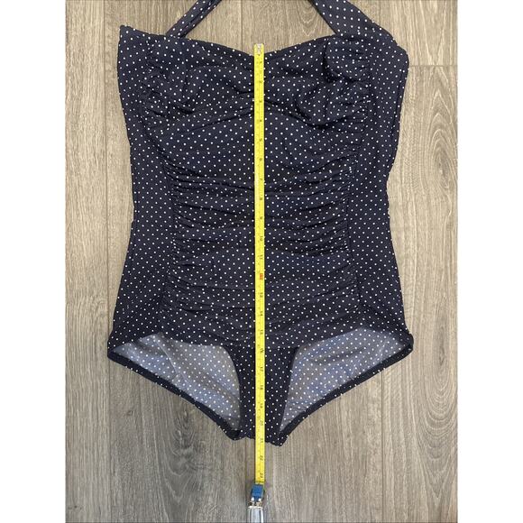 Miraclesuit Medium Polka Dot Halter One Piece Swimsuit Blue White Cruise Resort - Picture 3 of 5